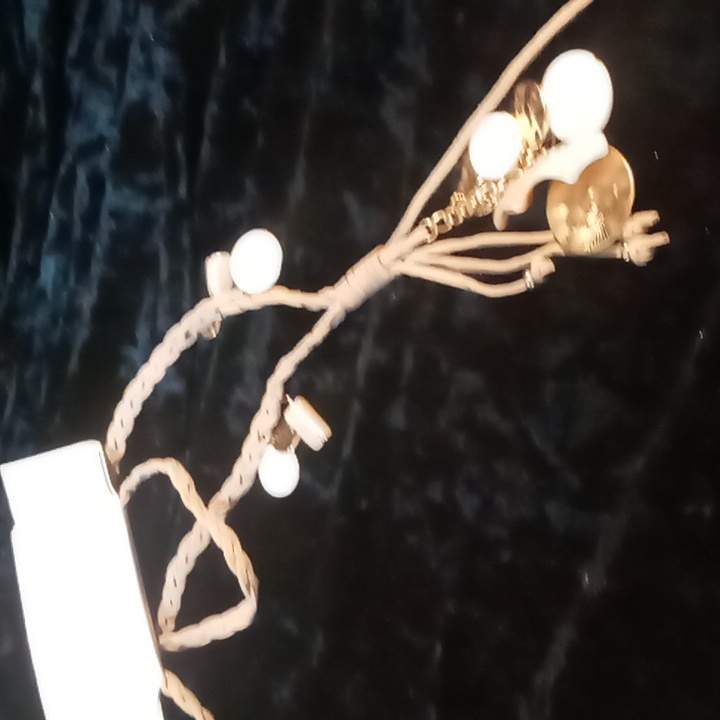 White Mother Of Pearl And Gold Pendant Lariet Style Necklace